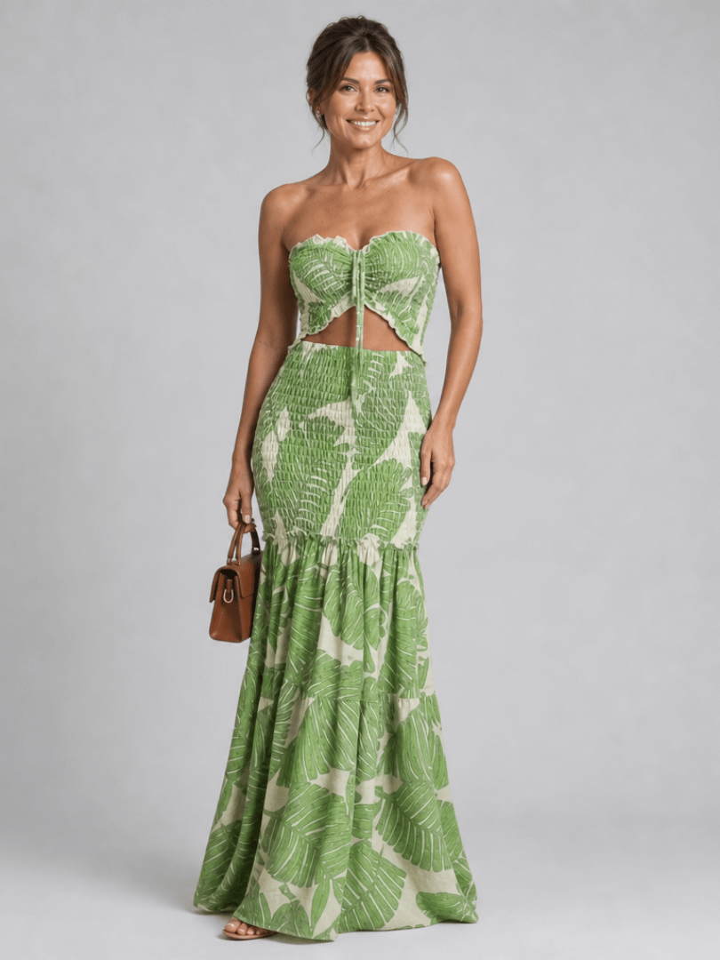 Azaria | Strapless Twee-delige Geprinte Maxi Jurk Set - Bellanza