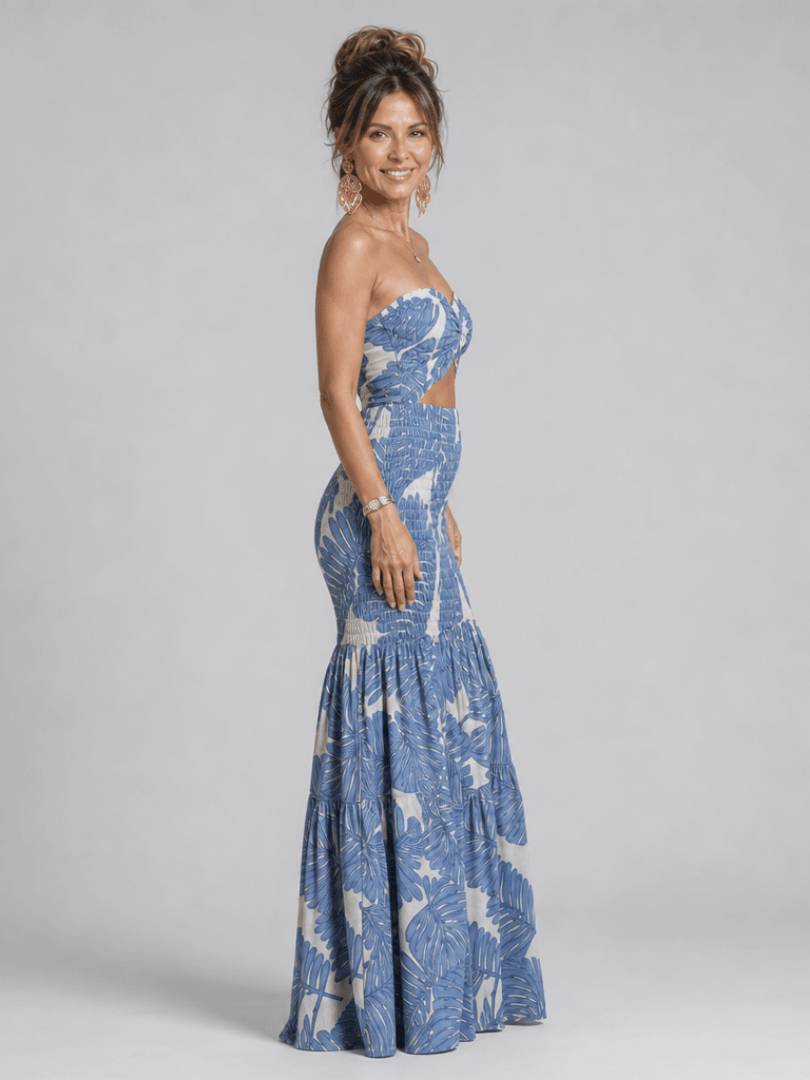 Azaria | Strapless Twee-delige Geprinte Maxi Jurk Set - Bellanza