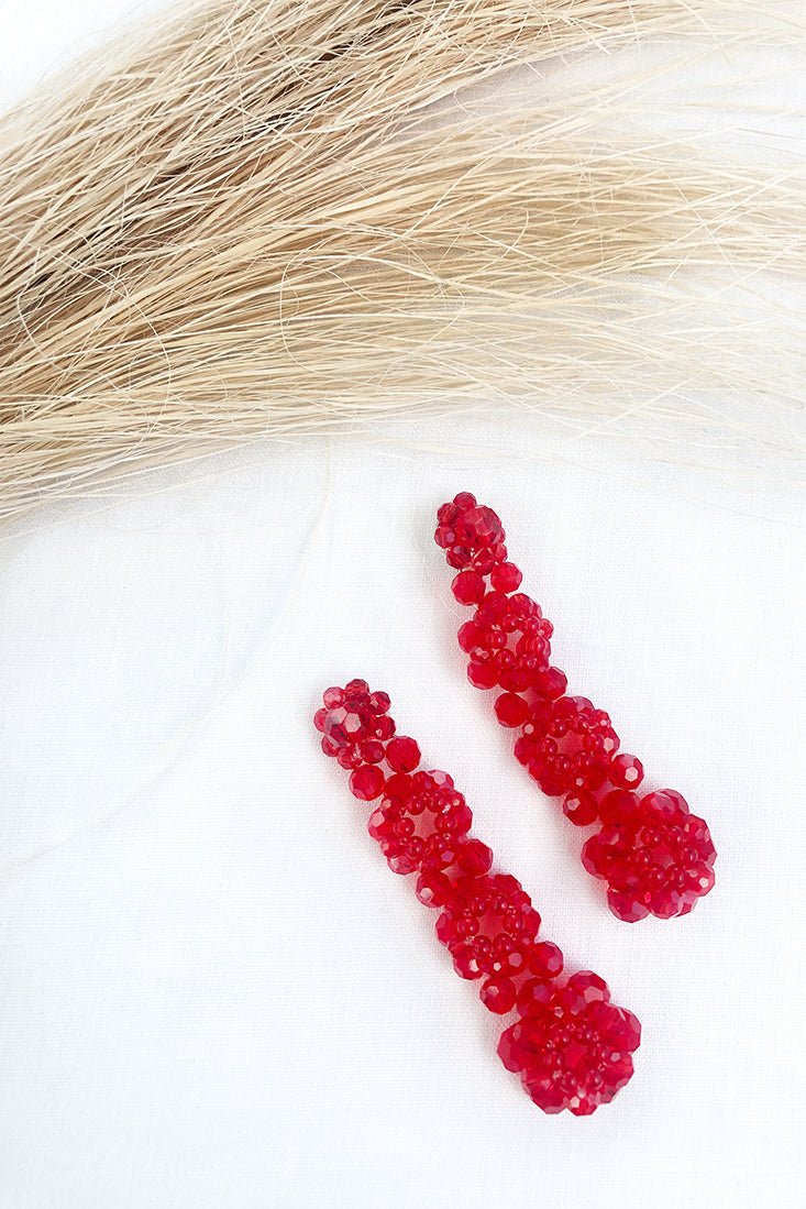 Bloemvormige oorbellen Osaka in rode parels - Bellanza