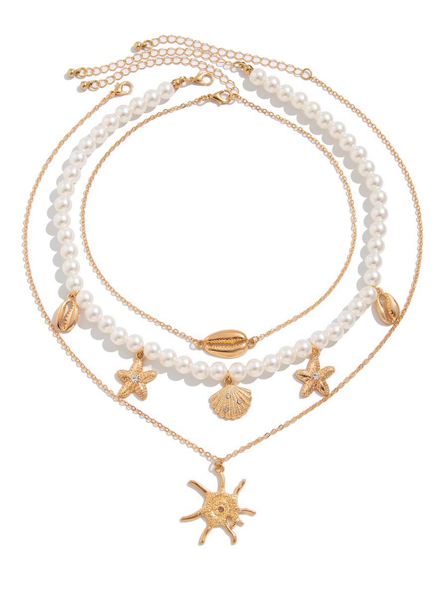 Bohemian Imitatieparel Vakantie Stijl Retro Sterrenbeeld Schelp Hanger Ketting Set - Bellanza