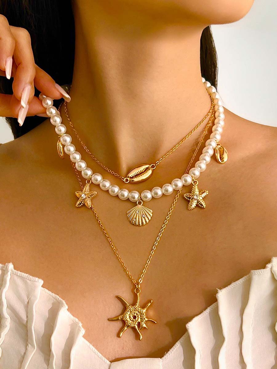 Bohemian Imitatieparel Vakantie Stijl Retro Sterrenbeeld Schelp Hanger Ketting Set - Bellanza