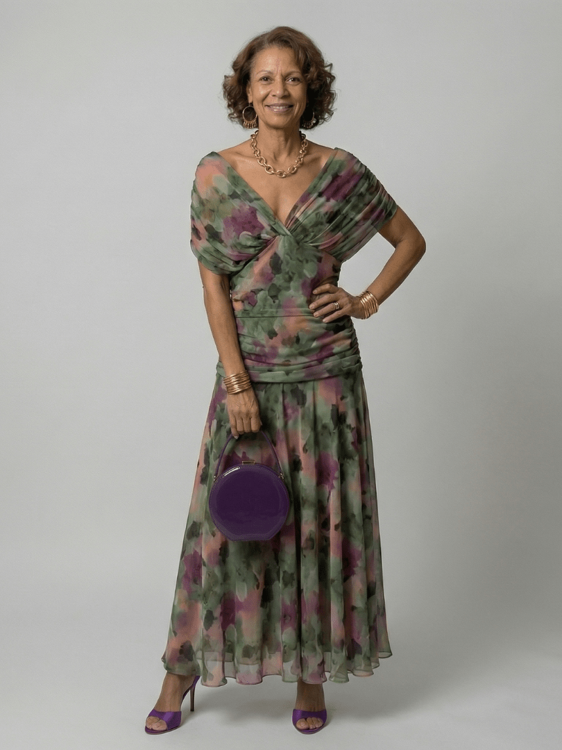 Calen | Midi Casual Jurk met Ontblote Schouders - Bellanza