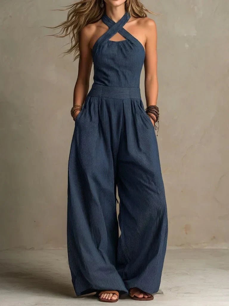 Camille | Jumpsuit met kruisende hals en wijde benen - Bellanza