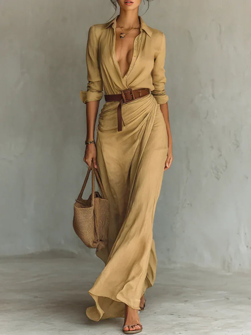 Camille™ | Maxi jurk met revers en ceintuur in de taille - Bellanza