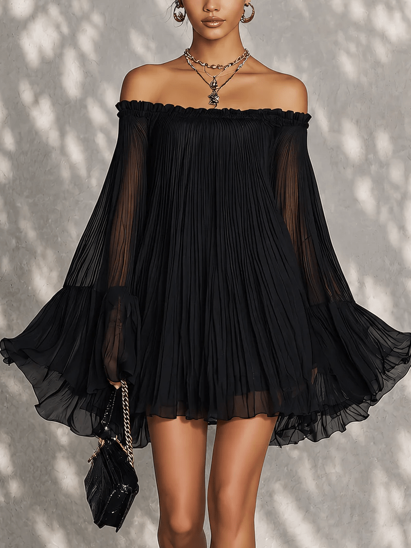 Cara™ | Off-Shoulder Ruffled Bell Sleeve Mini Dress - Bellanza