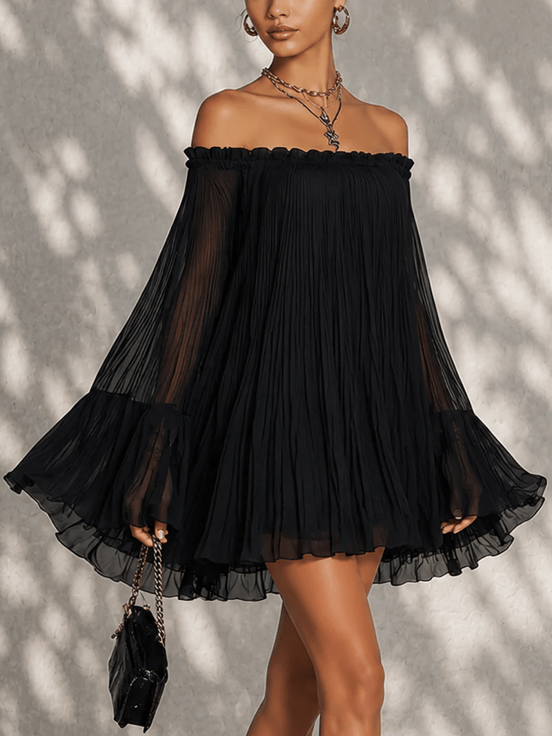 Cara™ | Off-Shoulder Ruffled Bell Sleeve Mini Dress - Bellanza