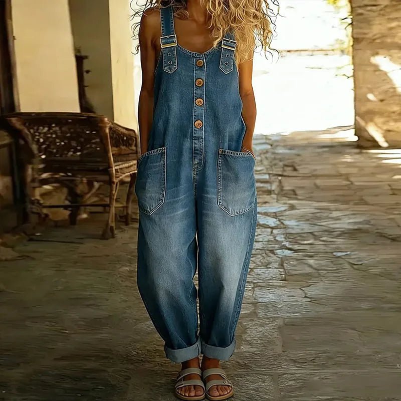 Carmen | Vintage denim jumpsuit met verstelbare schouderbanden - Bellanza