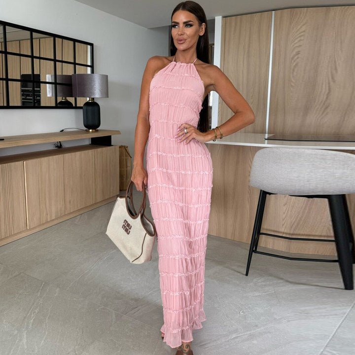 Caroline | Getextureerde Haltermaxi - jurk - bellanza