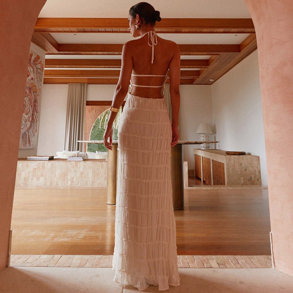 Caroline | Getextureerde Haltermaxi - jurk - bellanza