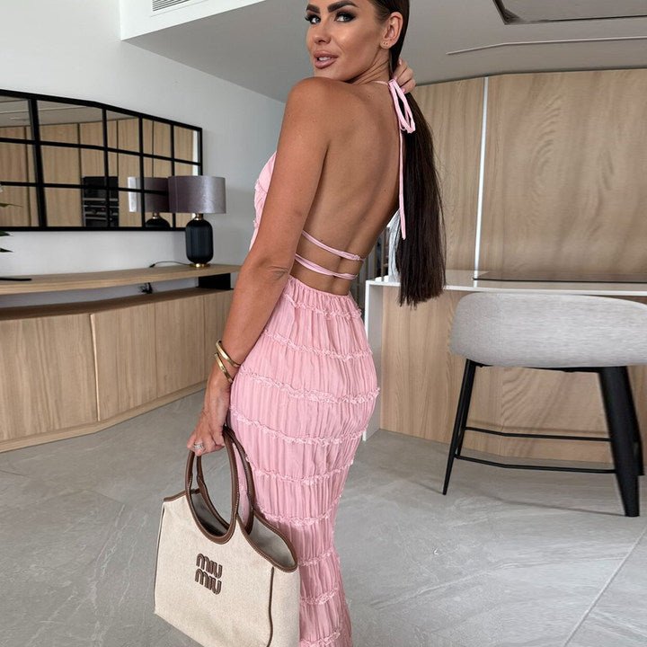 Caroline | Getextureerde Haltermaxi - jurk - bellanza