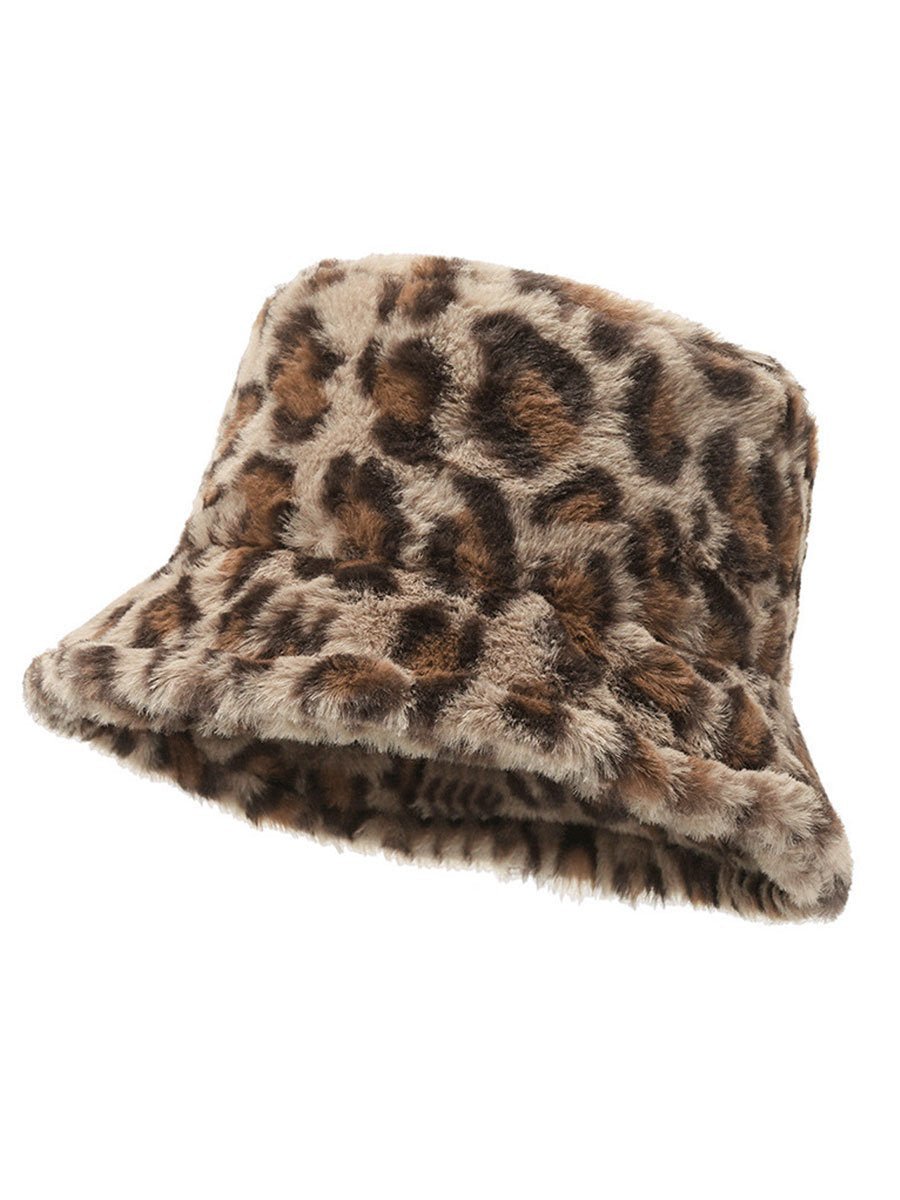 Casual Fashion Luipaard Faux Bont Warme Bucket Hat - Bellanza