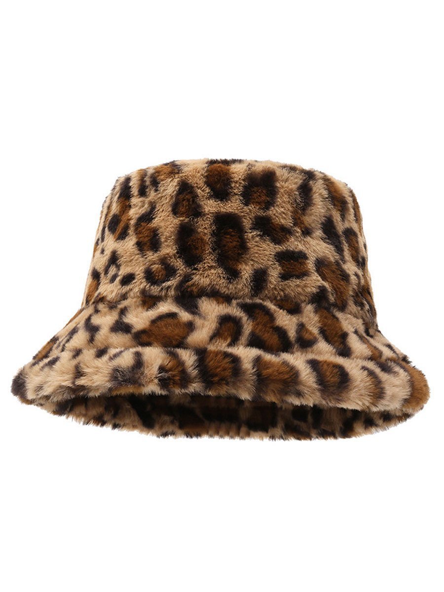 Casual Fashion Luipaard Faux Bont Warme Bucket Hat - Bellanza