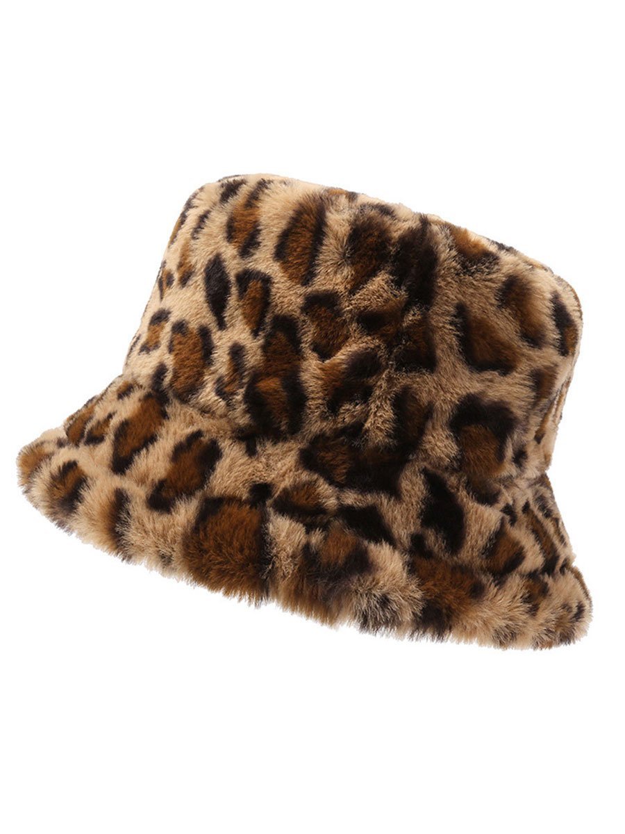 Casual Fashion Luipaard Faux Bont Warme Bucket Hat - Bellanza