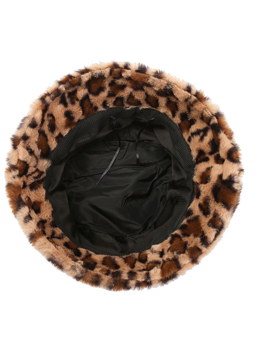 Casual Fashion Luipaard Faux Bont Warme Bucket Hat - Bellanza