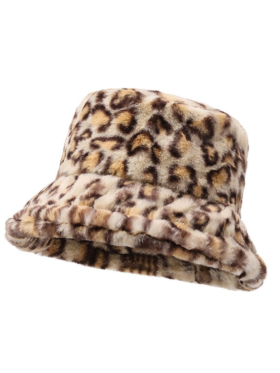 Casual Fashion Luipaard Faux Bont Warme Bucket Hat - Bellanza