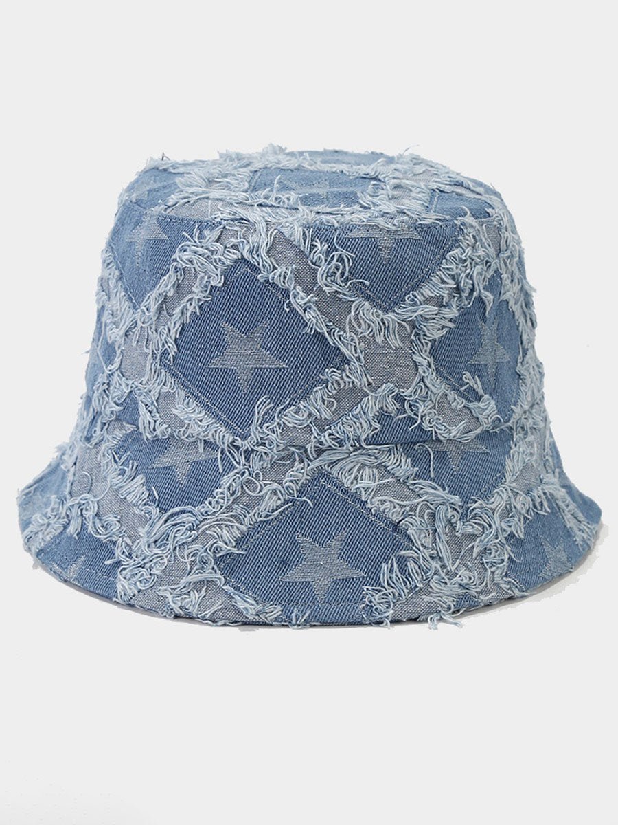 Casual Fashion Vijfpuntige Ster Rauwe Rand Denim Bucket Hat - Bellanza