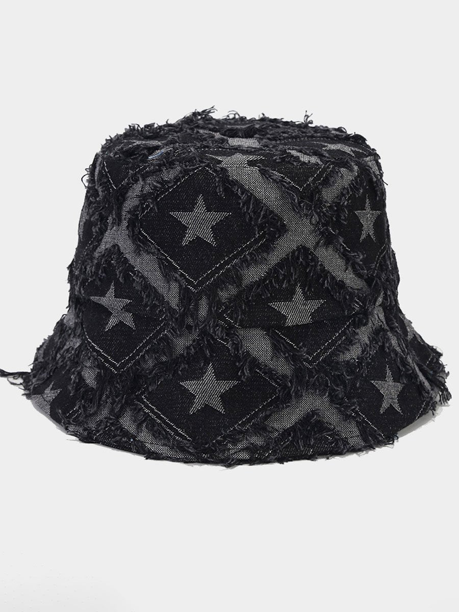 Casual Fashion Vijfpuntige Ster Rauwe Rand Denim Bucket Hat - Bellanza