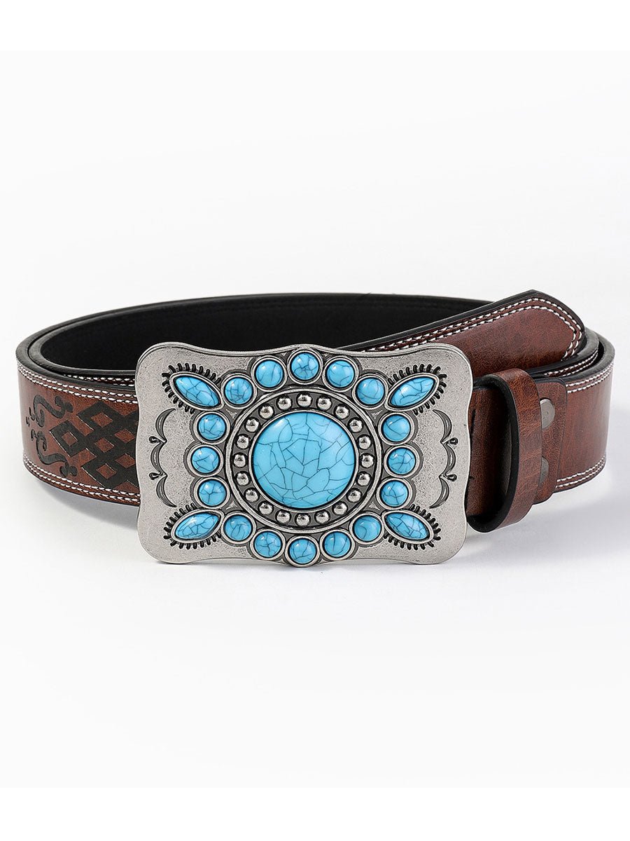 Casual Vintage Gem Bloem Versierde PU Leren Riem - Bellanza