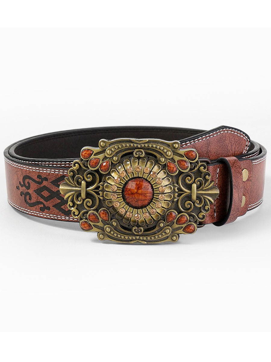 Casual Vintage Gem Bloem Versierde PU Leren Riem - Bellanza