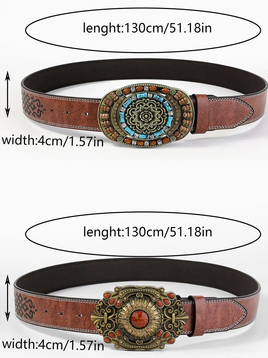 Casual Vintage Gem Bloem Versierde PU Leren Riem - Bellanza