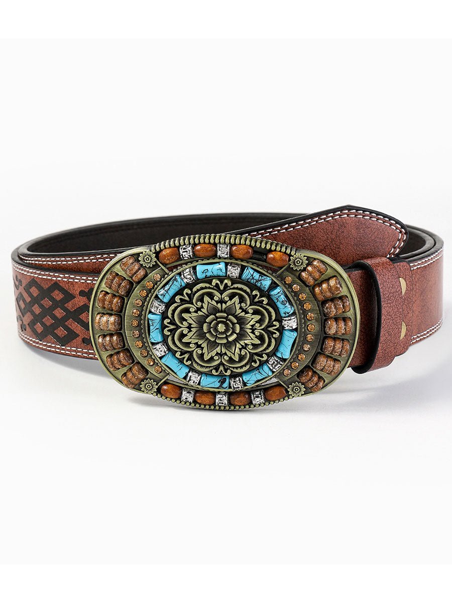 Casual Vintage Gem Bloem Versierde PU Leren Riem - Bellanza