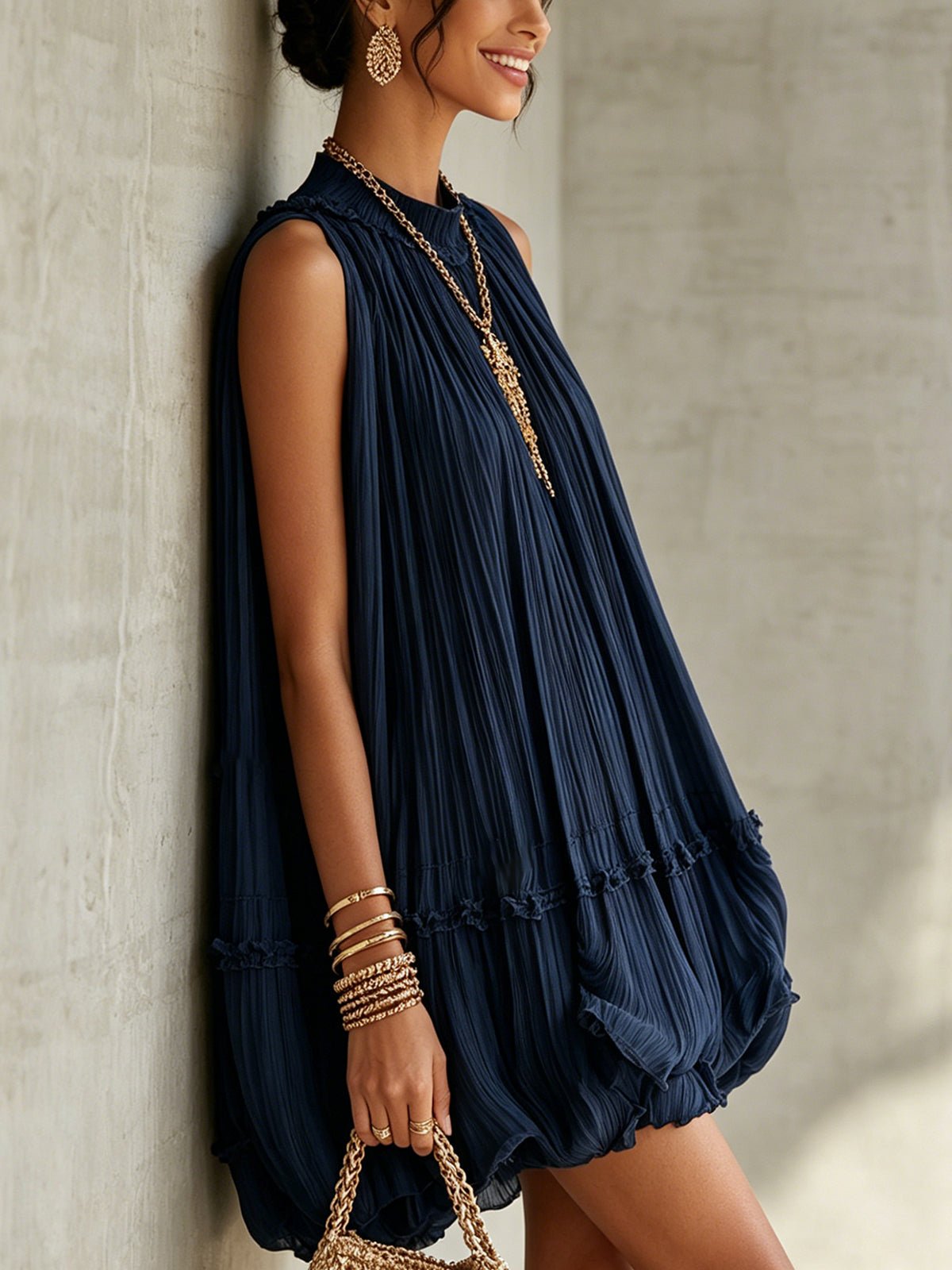 Celestine™ | Halter Nek Rimpelige Chiffon Bubble Mini Jurk - Bellanza