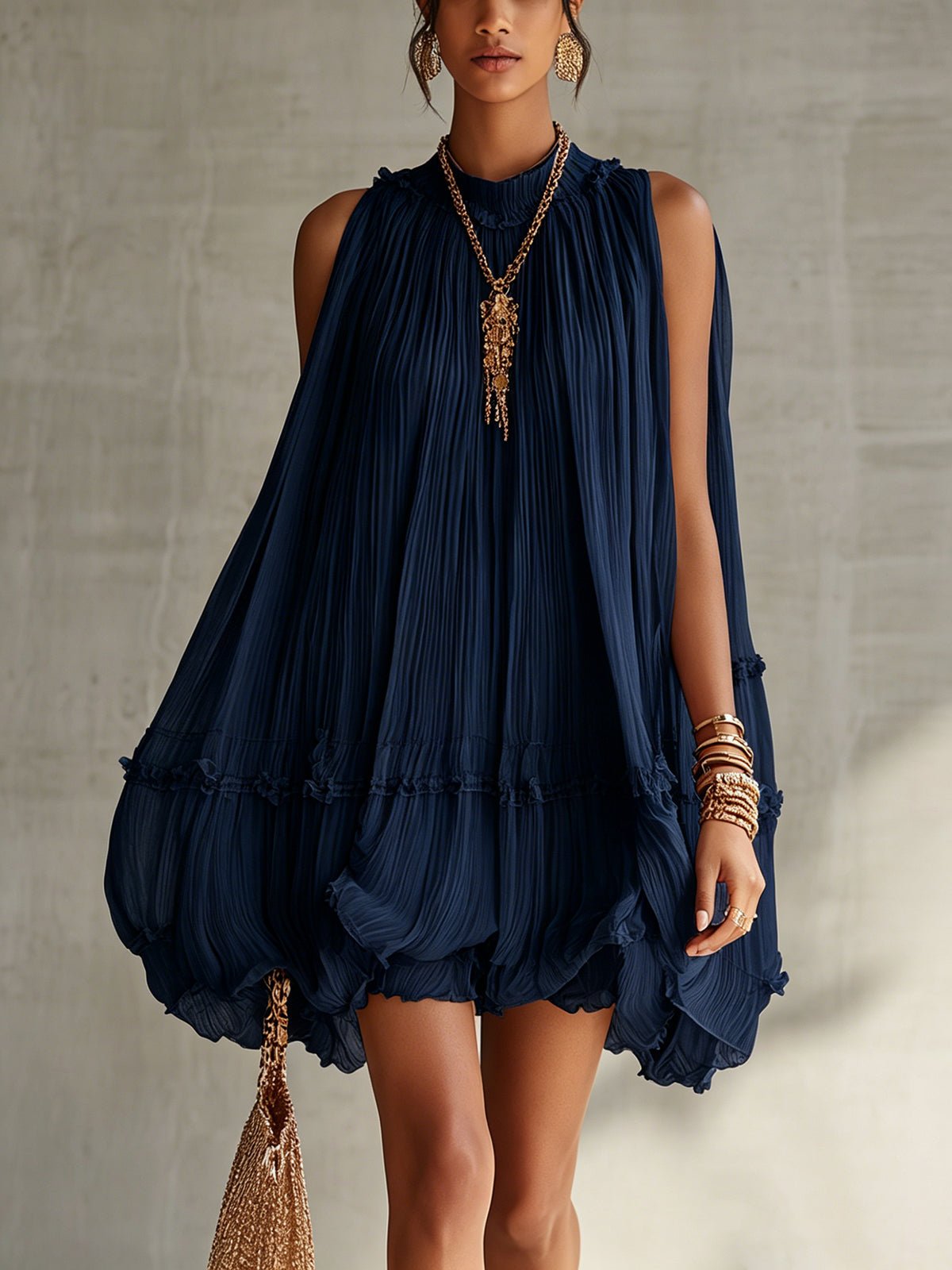 Celestine™ | Halter Nek Rimpelige Chiffon Bubble Mini Jurk - Bellanza