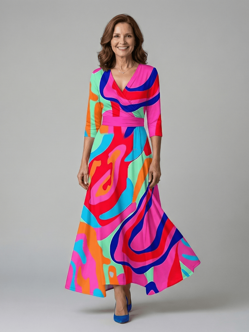 Celine | Midi Jurk met Knoop en Col - Bellanza