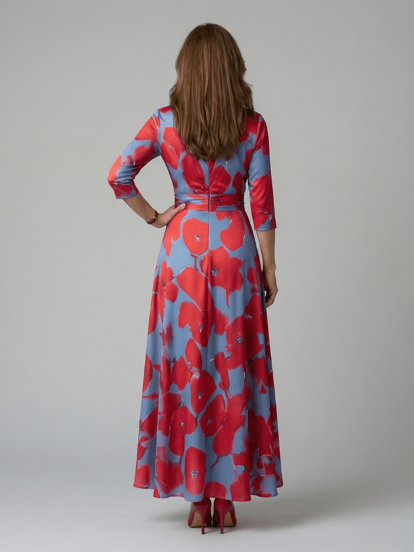 Celine | Midi Jurk met Knoop en Col - Bellanza