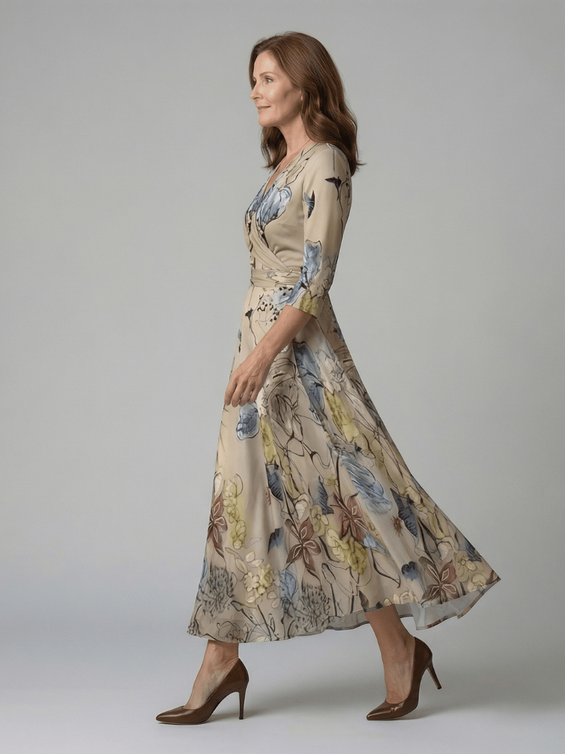 Celine | Midi Jurk met Knoop en Col - Bellanza