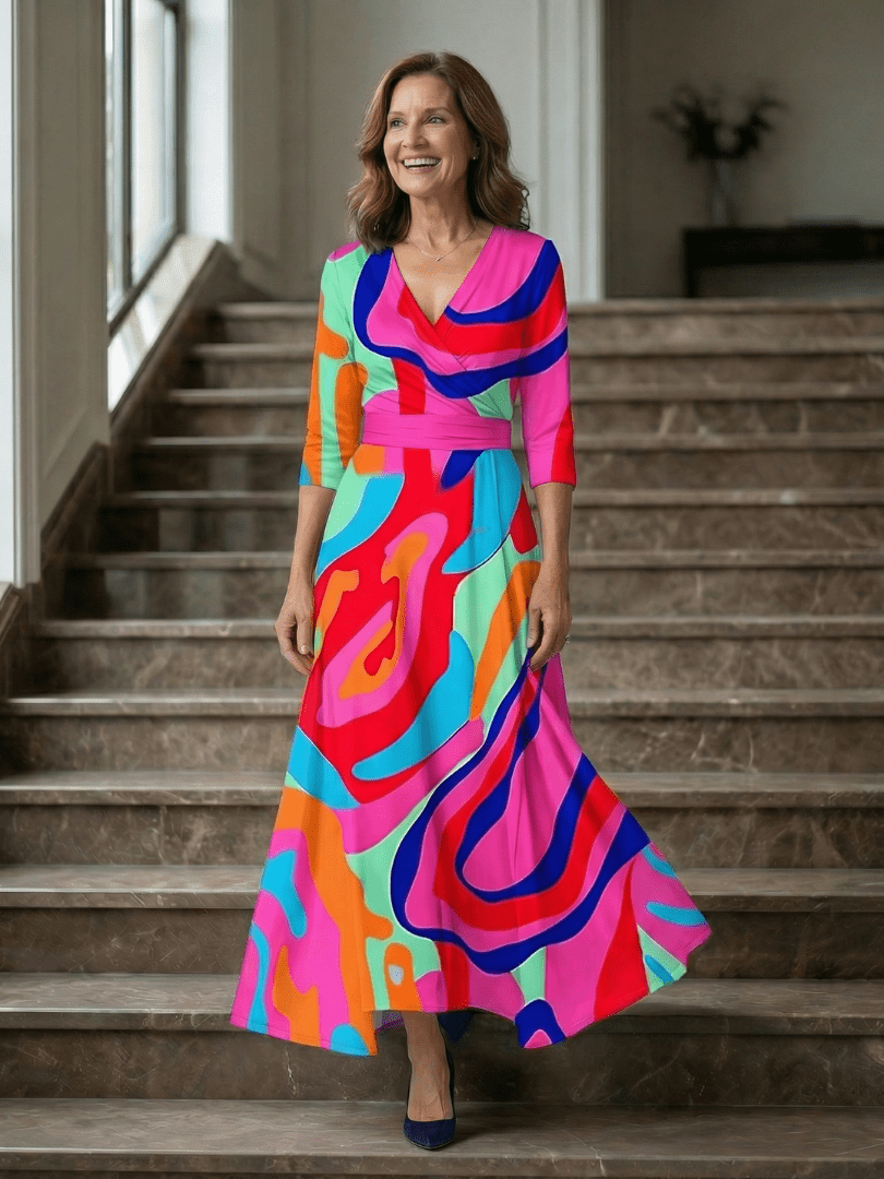 Celine | Midi Jurk met Knoop en Col - Bellanza
