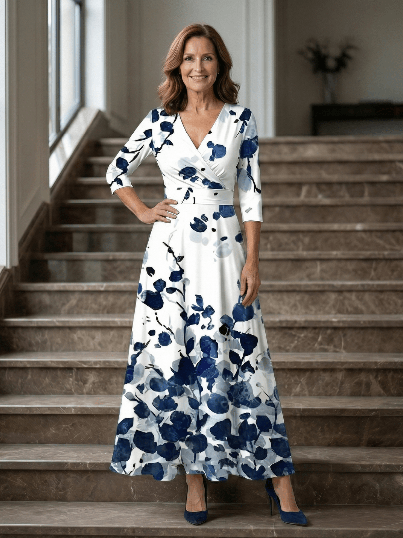 Celine | Midi Jurk met Knoop en Col - Bellanza