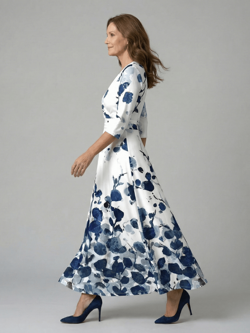 Celine | Midi Jurk met Knoop en Col - Bellanza