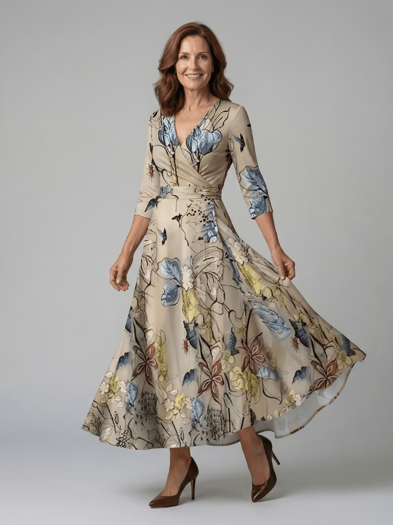 Celine | Midi Jurk met Knoop en Col - Bellanza