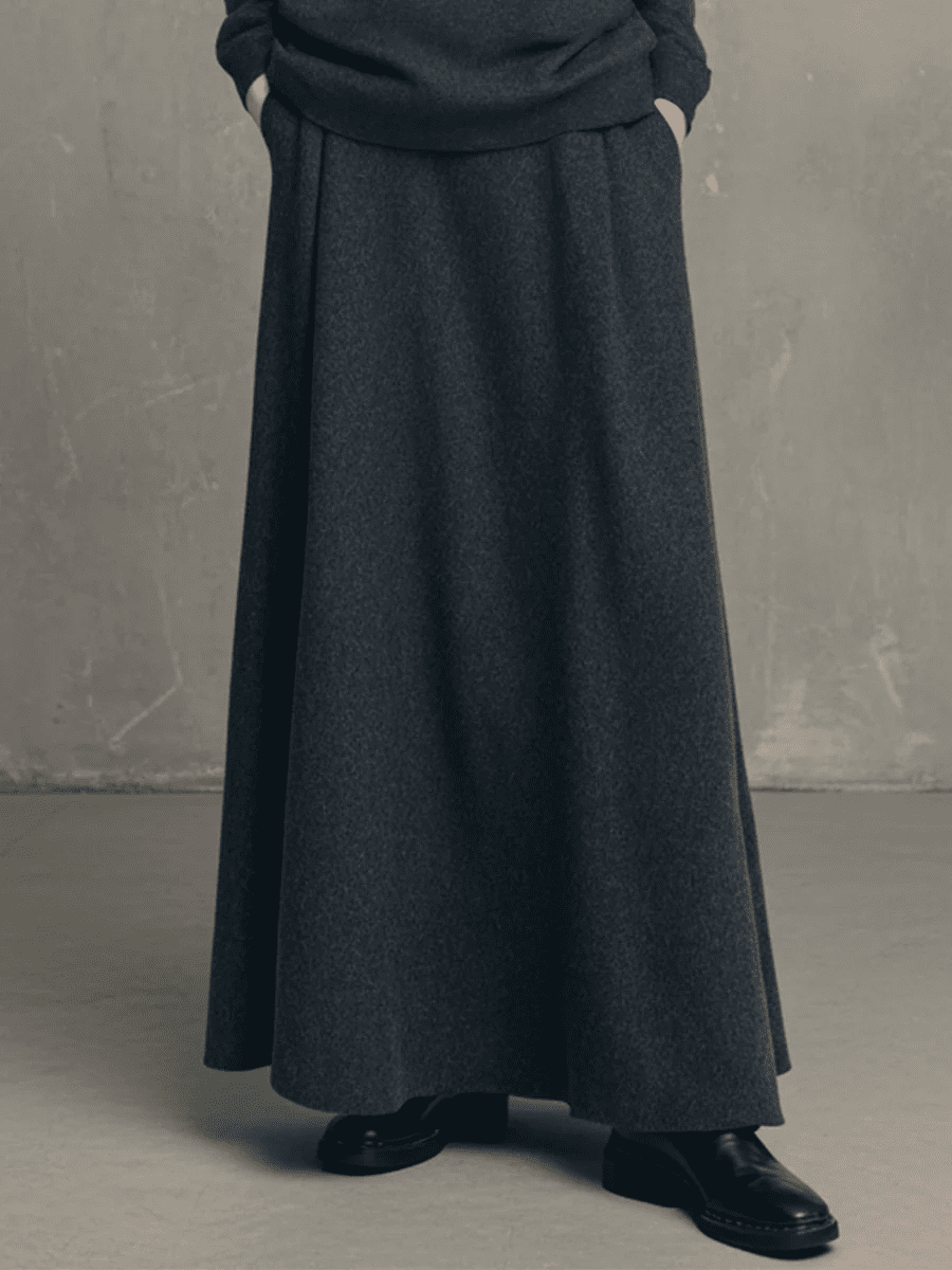 Charcoal Gray Air - layer High - neck Top And Flared Long Skirt Set - Bellanza