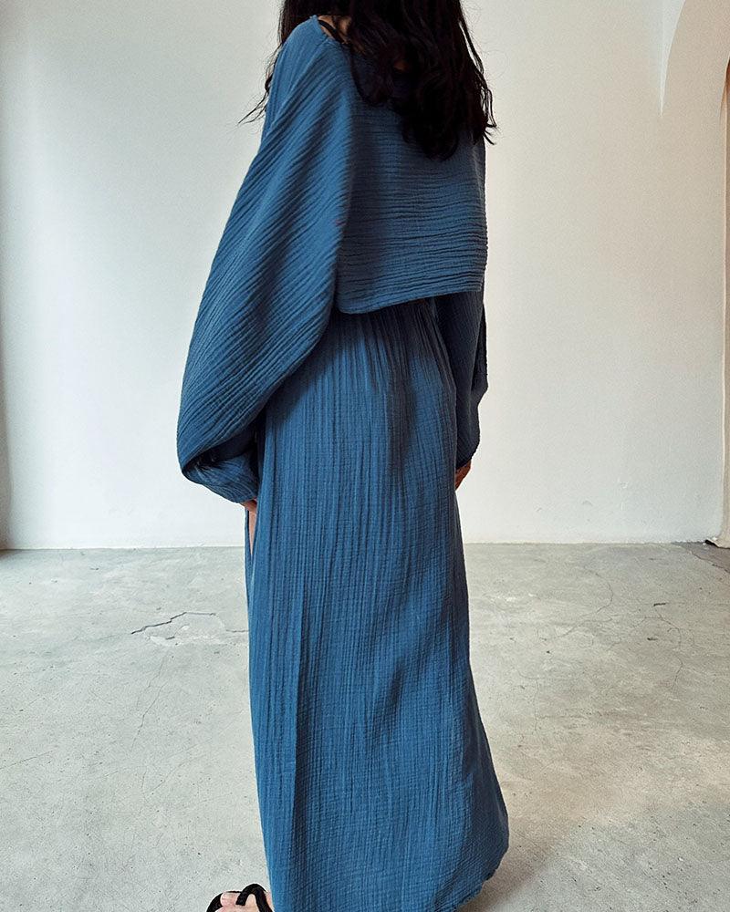 Chic gespleten katoenen en linnen casual twee - delige set - bellanza