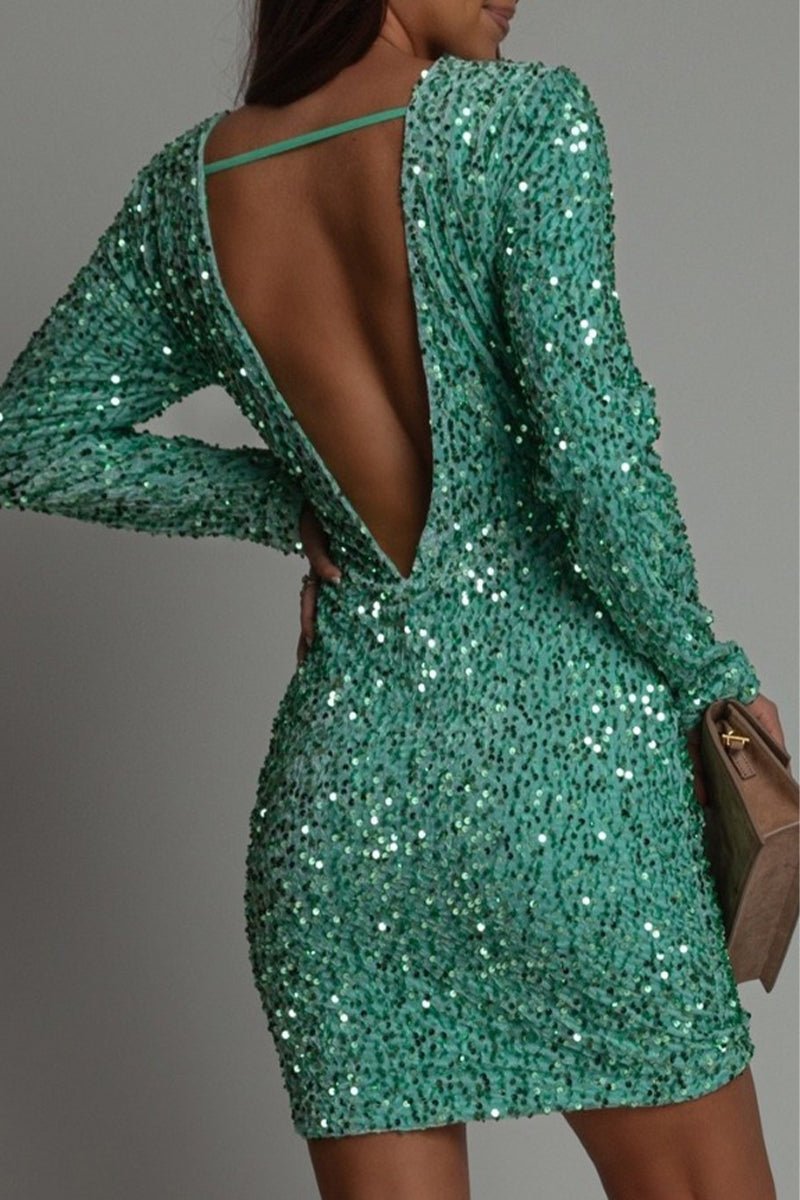 Chique Winter Backless Glitter feest Jurk voor Vrouwen - bellanza