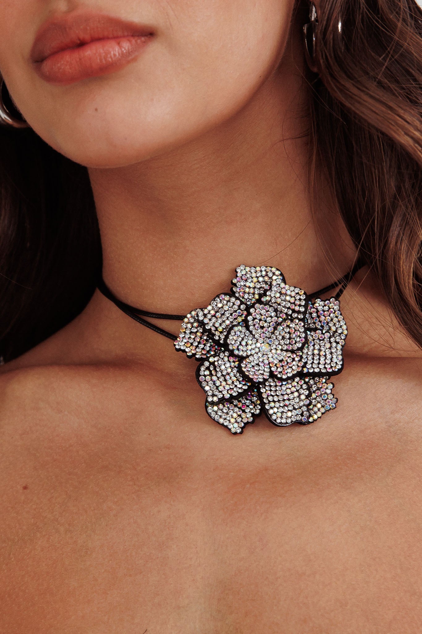 Collier Choker Fleur Diamante Magnolia Zwart - Bellanza