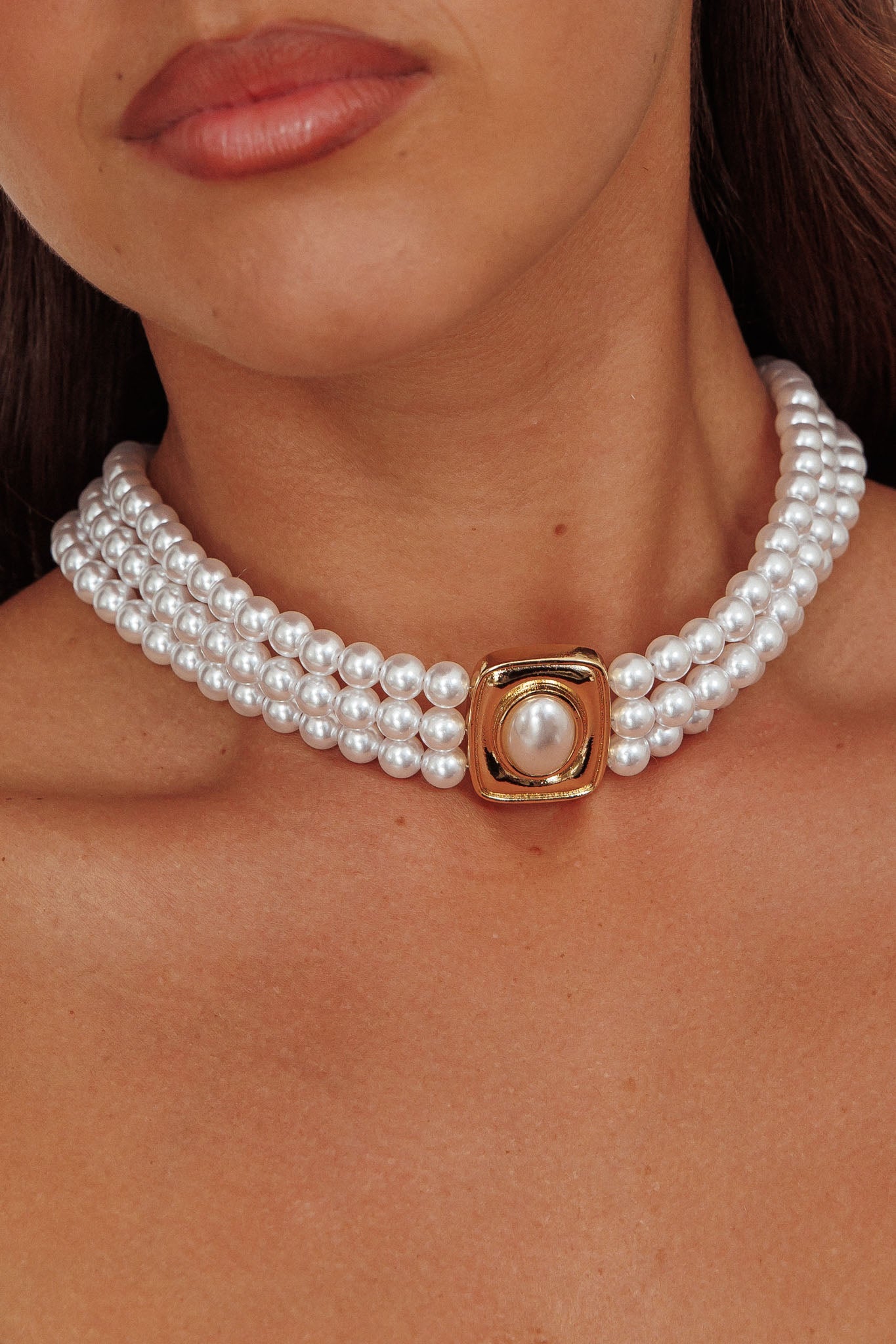 Collier Pendentif Tamra Squoval Perle Goud - Bellanza