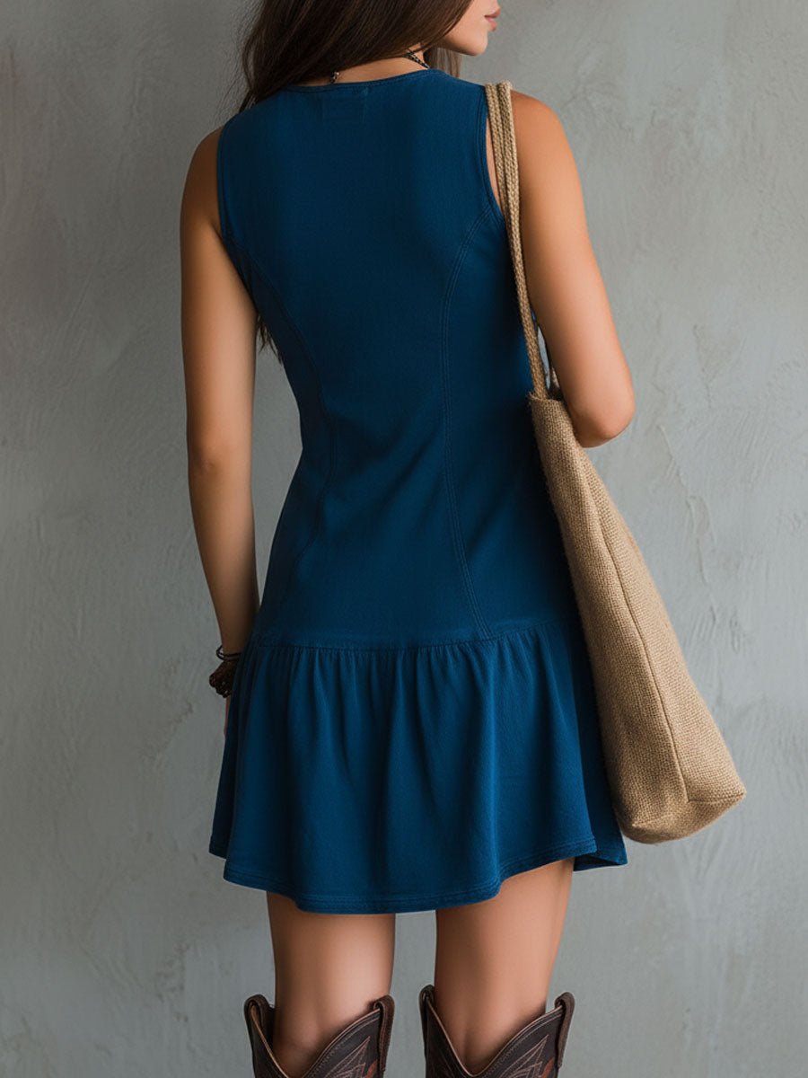 Dahlia™ | Bohemian V-hals Knopenloze Mouwloze Mini-jurk - Bellanza