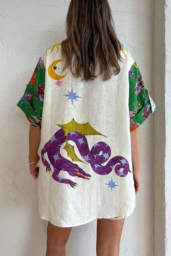 Days of Heaven Linnenmix Unieke Print Blouse en Elastische Taille Met Zakjes Shorts Set - bellanza