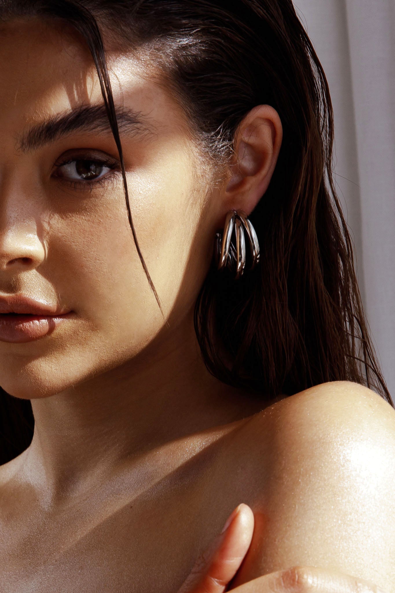 Drievoudige zilveren oorbellen Dominique - Bellanza