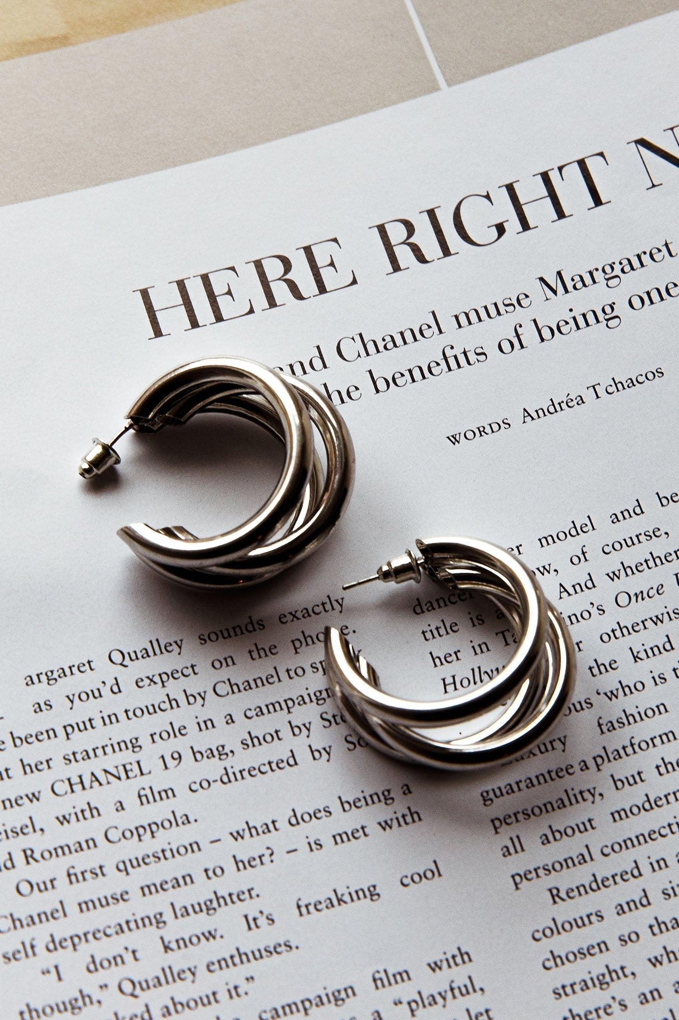 Drievoudige zilveren oorbellen Dominique - Bellanza