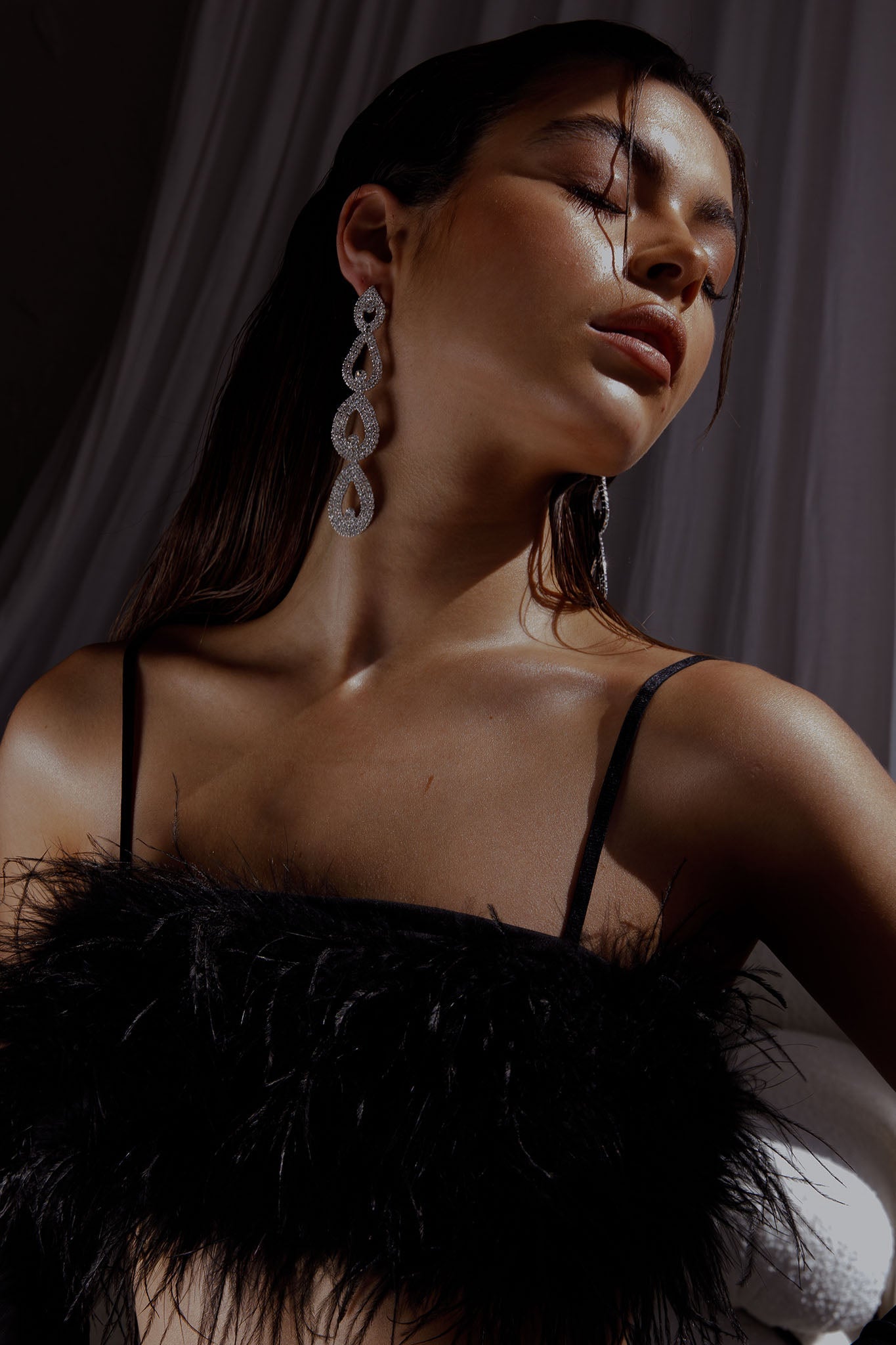 Druppelvormige Oorbellen Royale Diamante Zilver - Bellanza