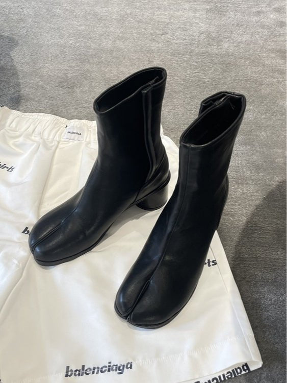 Echte leren split-toe chunky heel mid-calf Martin laarzen - Bellanza
