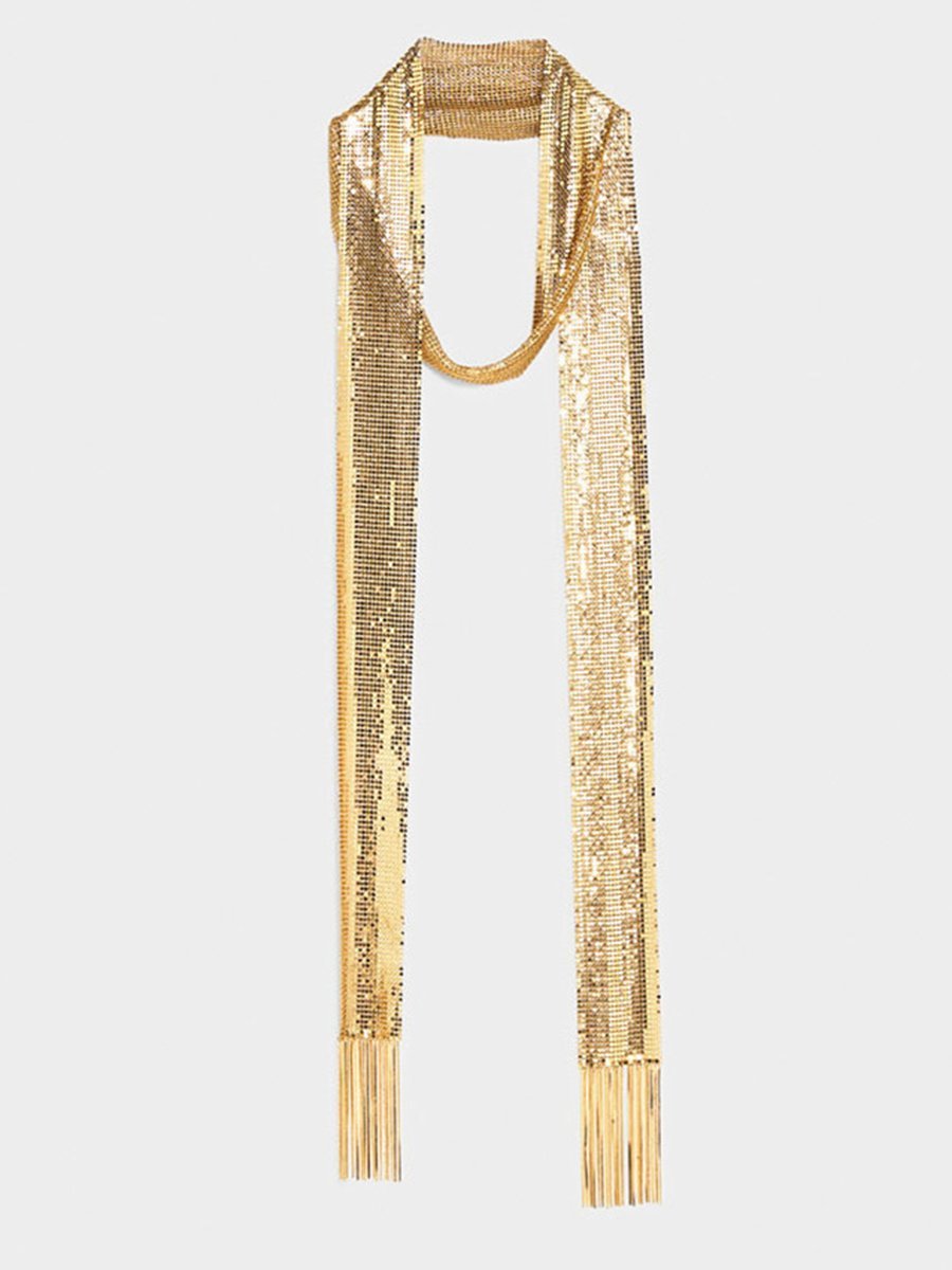 Elegante Textured Metalen Pailletten Lange Sjaal - Bellanza
