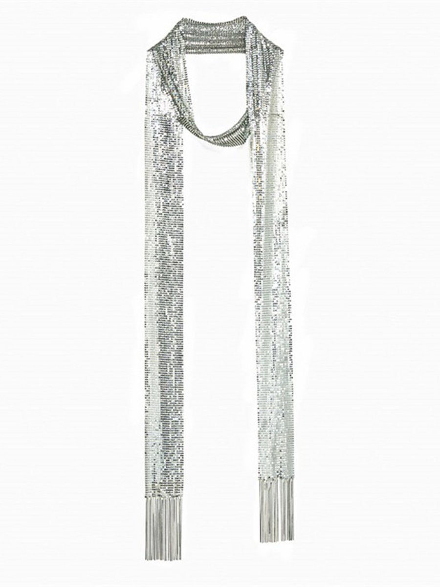 Elegante Textured Metalen Pailletten Lange Sjaal - Bellanza