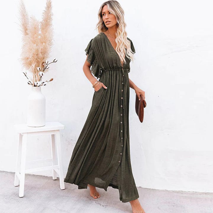 Esmee™ - Maxi Donkergroene Ibiza Jurk - bellanza