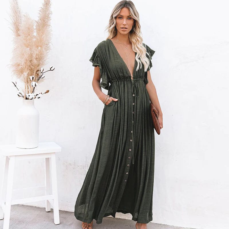 Esmee™ - Maxi Donkergroene Ibiza Jurk - bellanza
