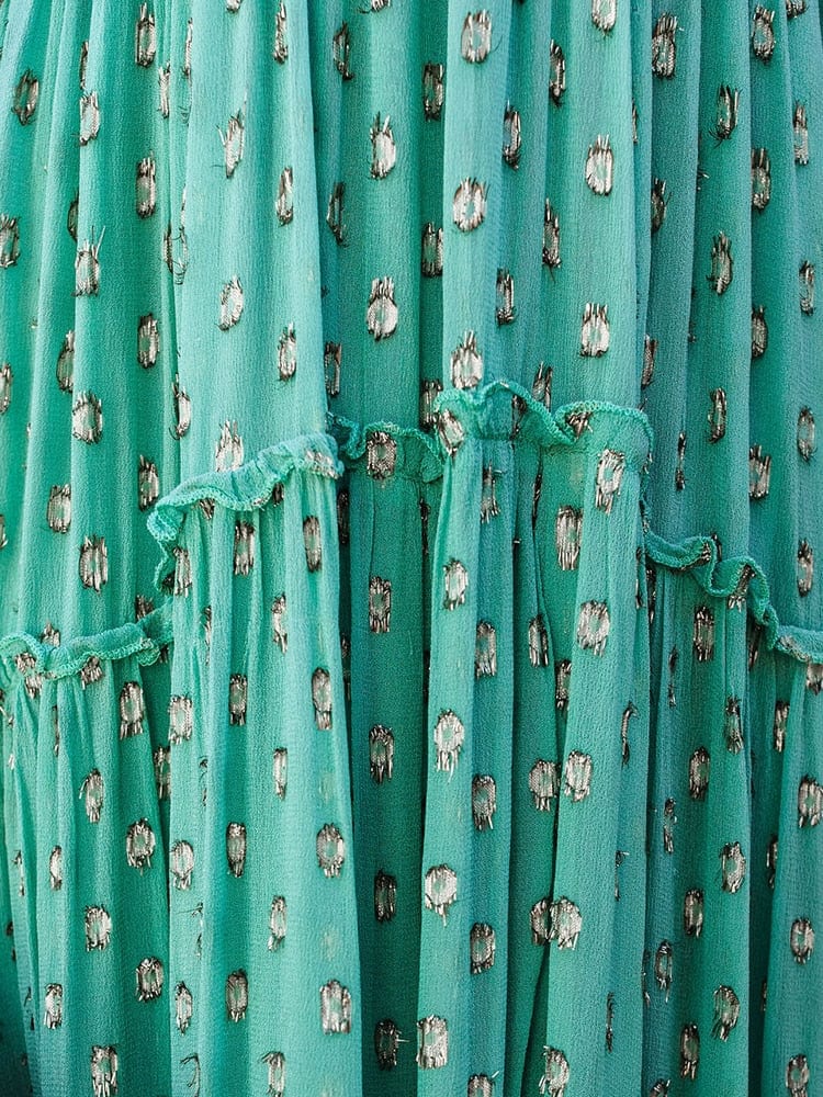 Evi™ Groene Maxi Jurk Met V - hals En Zomers Ibiza Printje - bellanza